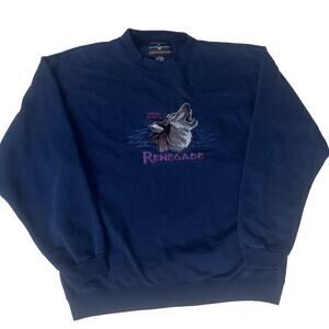VTG 90s Great North Renegade Wolf Sweatshirt Blue Men's Large Crew Neck